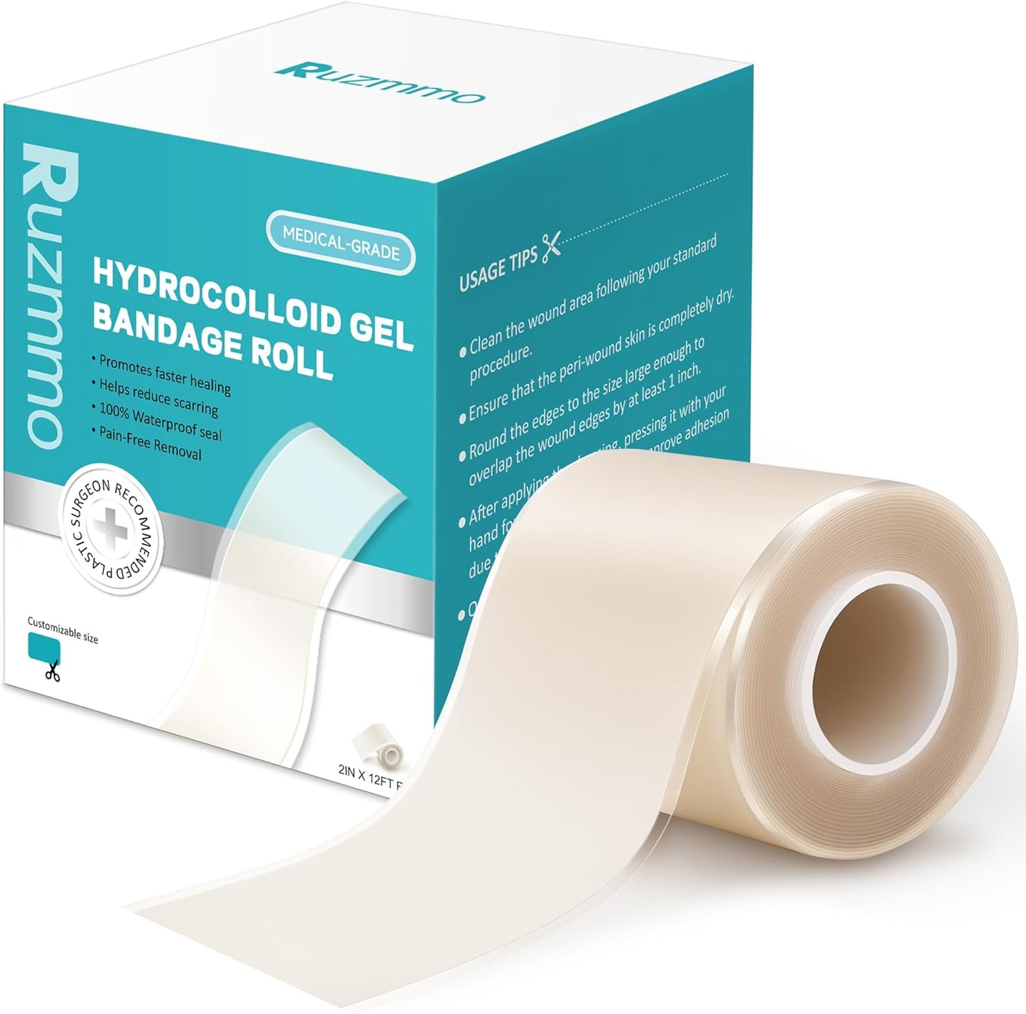 Hydrocolloid Roll for Wound Care - Medical Grade Hydrocolloid Bandages with Flexible & Waterproof, Ultra-Thin, Self-Adhesive, DIY Shape & Size Home First Aid Kit Essential (2In*5Ft)