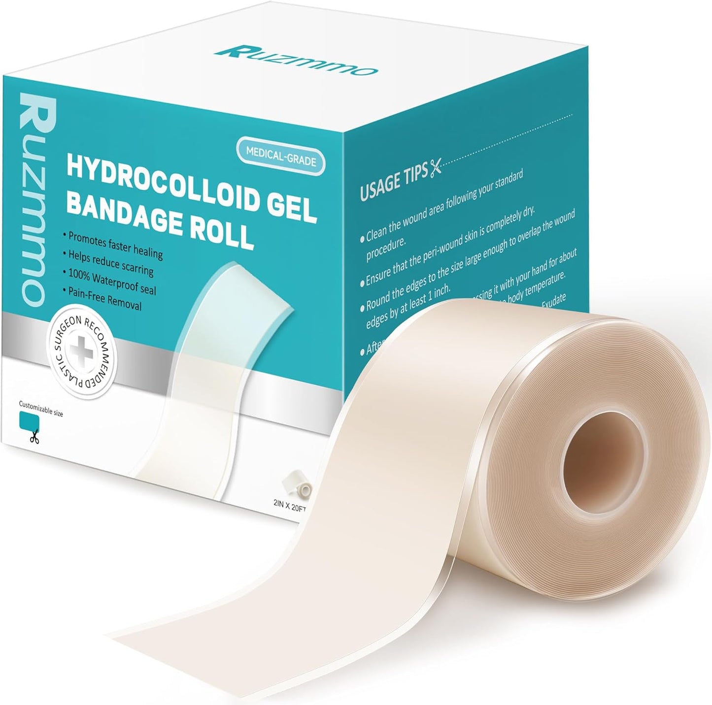 Hydrocolloid Roll for Wound Care - Medical Grade Hydrocolloid Bandages with Flexible & Waterproof, Ultra-Thin, Self-Adhesive, DIY Shape & Size Home First Aid Kit Essential (2In*5Ft)