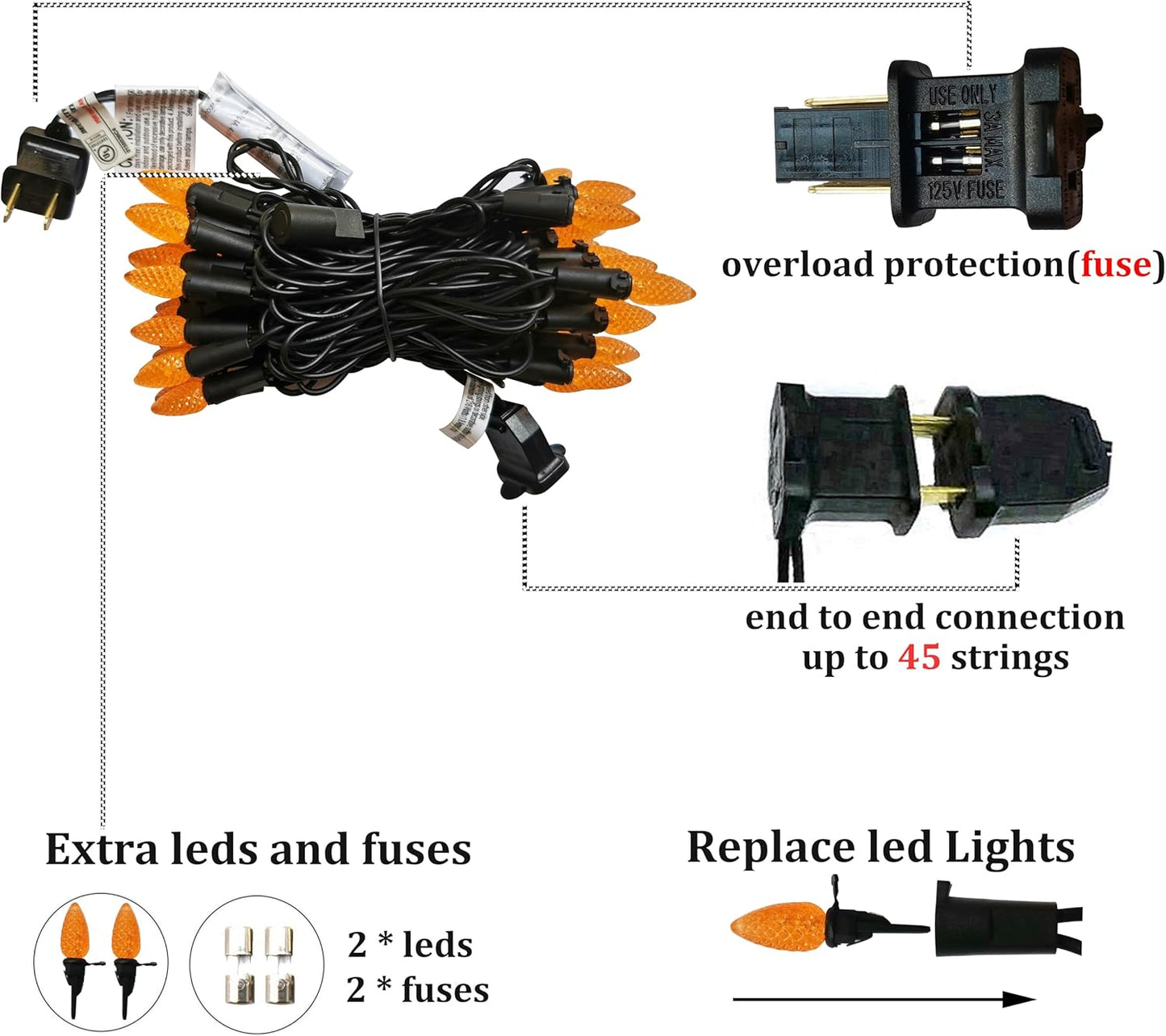 Orange Halloween String Lights 50 LED