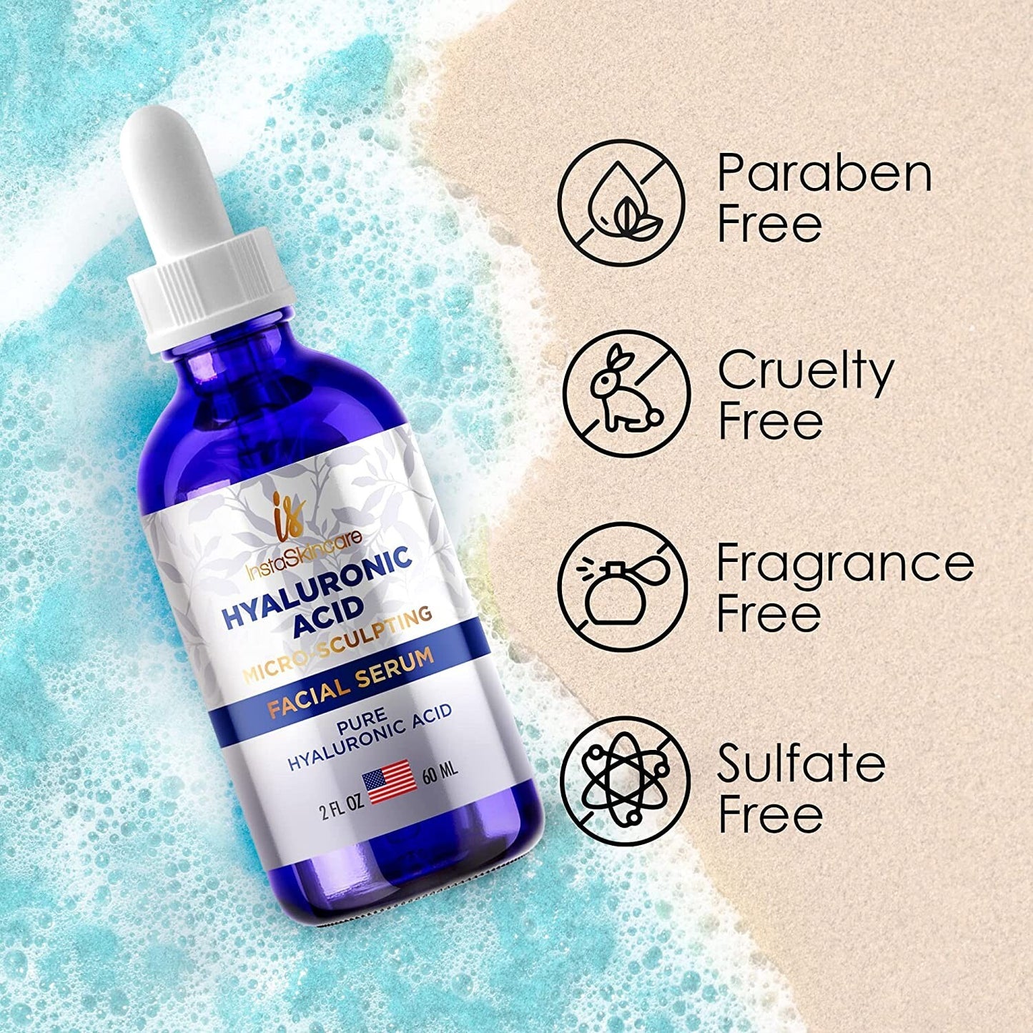 Hyaluronic Acid Anti-Aging Serum for Face - 100% Pure Medical Formula - 2Oz