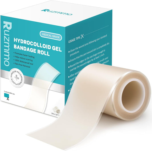 Hydrocolloid Roll for Wound Care - Medical Grade Hydrocolloid Bandages with Flexible & Waterproof, Ultra-Thin, Self-Adhesive, DIY Shape & Size Home First Aid Kit Essential (2In*5Ft)