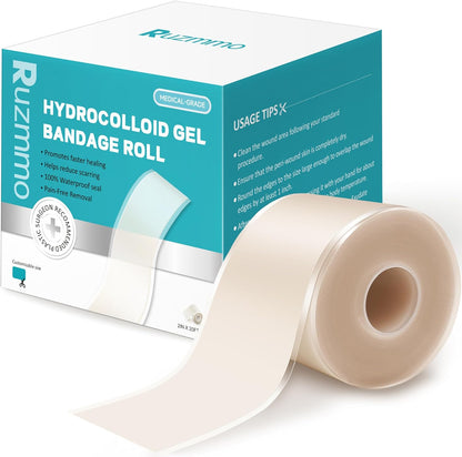 Hydrocolloid Roll for Wound Care - Medical Grade Hydrocolloid Bandages with Flexible & Waterproof, Ultra-Thin, Self-Adhesive, DIY Shape & Size Home First Aid Kit Essential (2In*5Ft)
